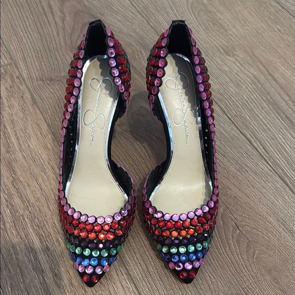 Jessica Simpson Women's Preppi Crystal Rhinestone Pointed Toe Stiletto Heel Pump